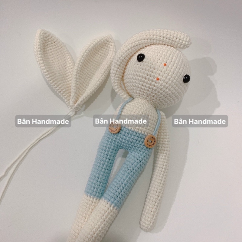 HÀNG ORDER - Thỏ yếm jeans gấu bông móc len  Búp bê em bé - Gấu bông cho bé / quà sinh nhật / quà tặng