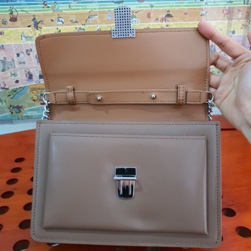 Túi công sở, da bò thật, màu nâu tây, hàng si