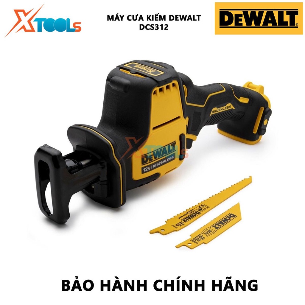 Máy cưa kiếm cầm tay 12V DeWALT DCS312, máy cưa đa năng motor không chổi than kèm 2 lưỡi cưa bảo hành chính hãng 3 năm