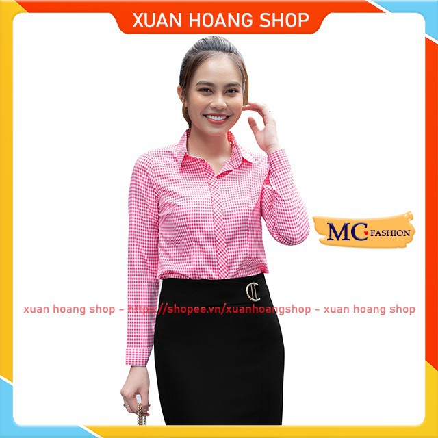 Áo Sơ Mi Nữ Công Sở Đep, Kiểu Tay Dài Kẻ Sọc Caro Mc Fashion, Size Đủ, Màu Xanh Dương Đen Tím Than, Hồng, Đỏ A656