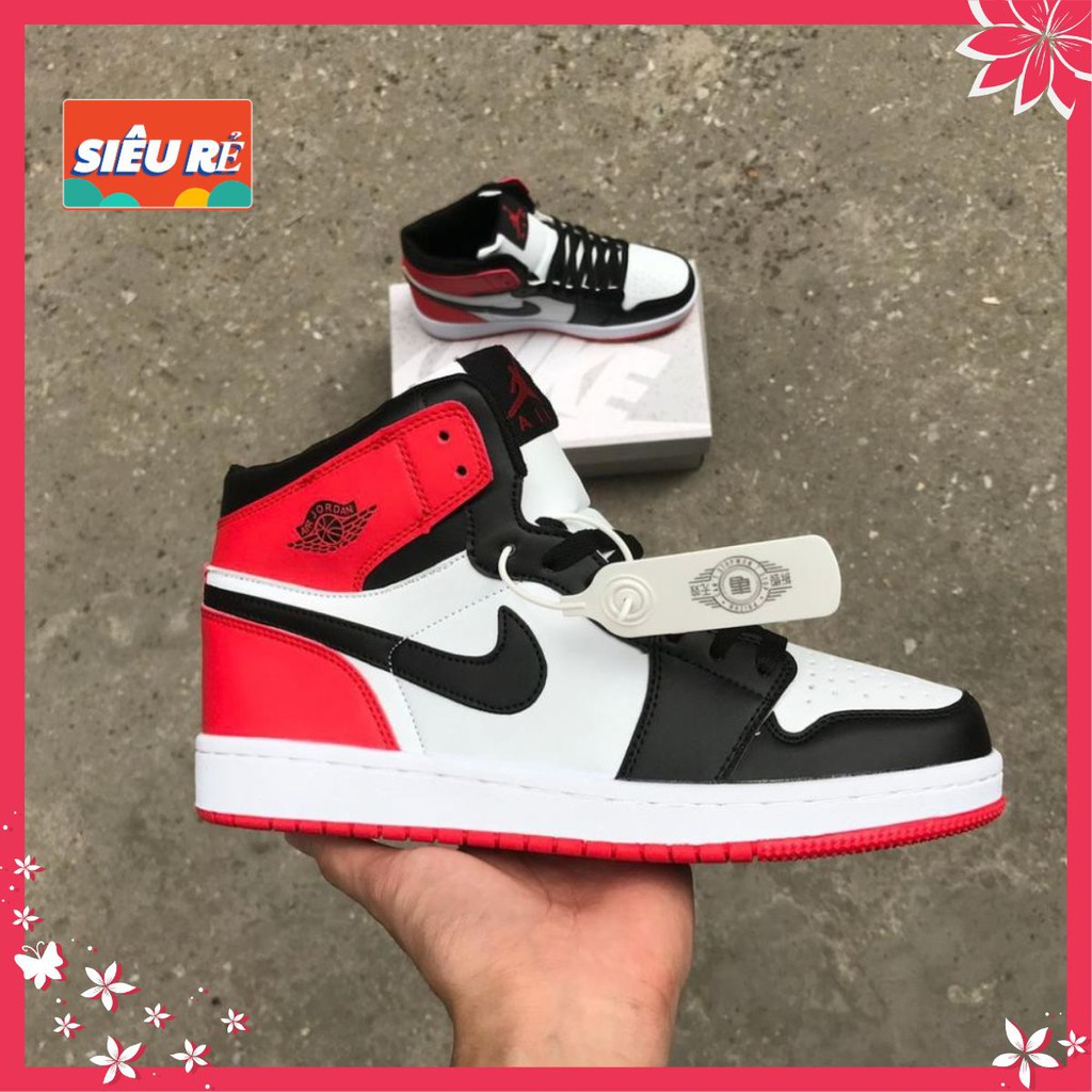 Giày Jordan 1 retro high og bred toe, Giày thể thao Jd1 cao cổ đen đỏ nam nữ full box bill