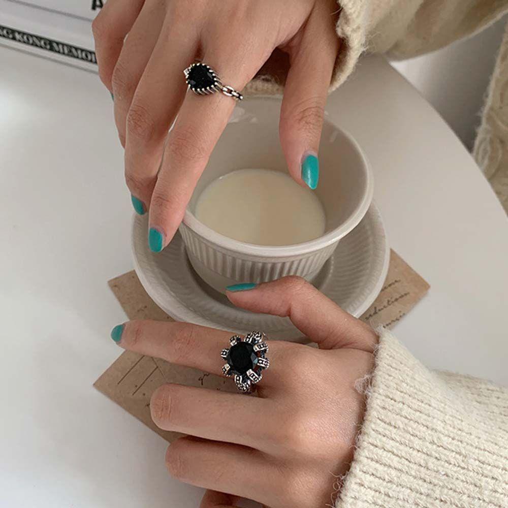 VANES1 Nhẫn Hở Hình Giọt Nước Phong Cách Punk Cổ Điển Cho Nữ