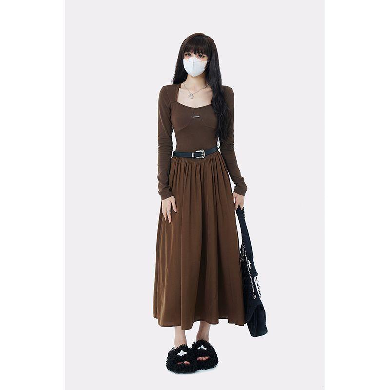 Đầm Dệt Kim Tay Dài Eo Cao Thời Trang Mùa Thu Pháp Cho Nữ