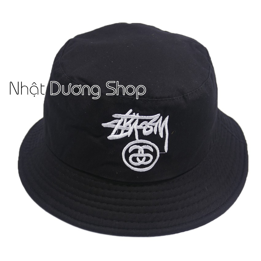 Nón bucket Stussy vành rộng đội 1 mặt - Đen chất liệu Cotton thoáng mát, sành điệu, tuổi teen