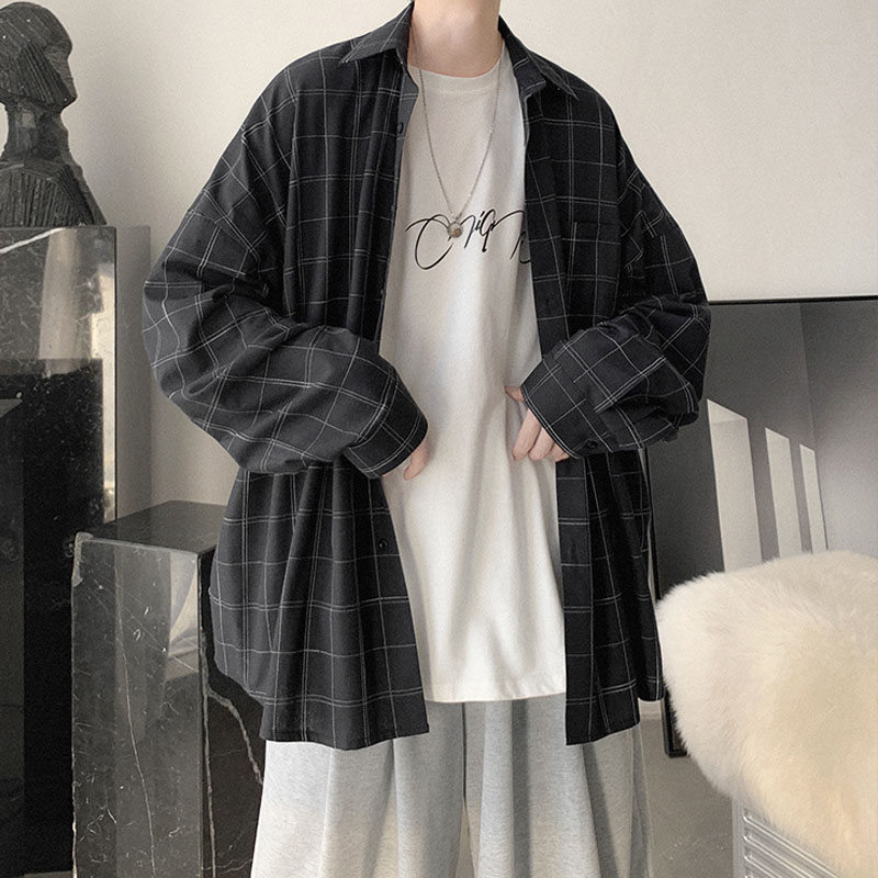 Áo Sơ Mi Kẻ Sọc Caro Dáng Rộng Phong Cách Hàn Quốc Thời Trang Cho Nam