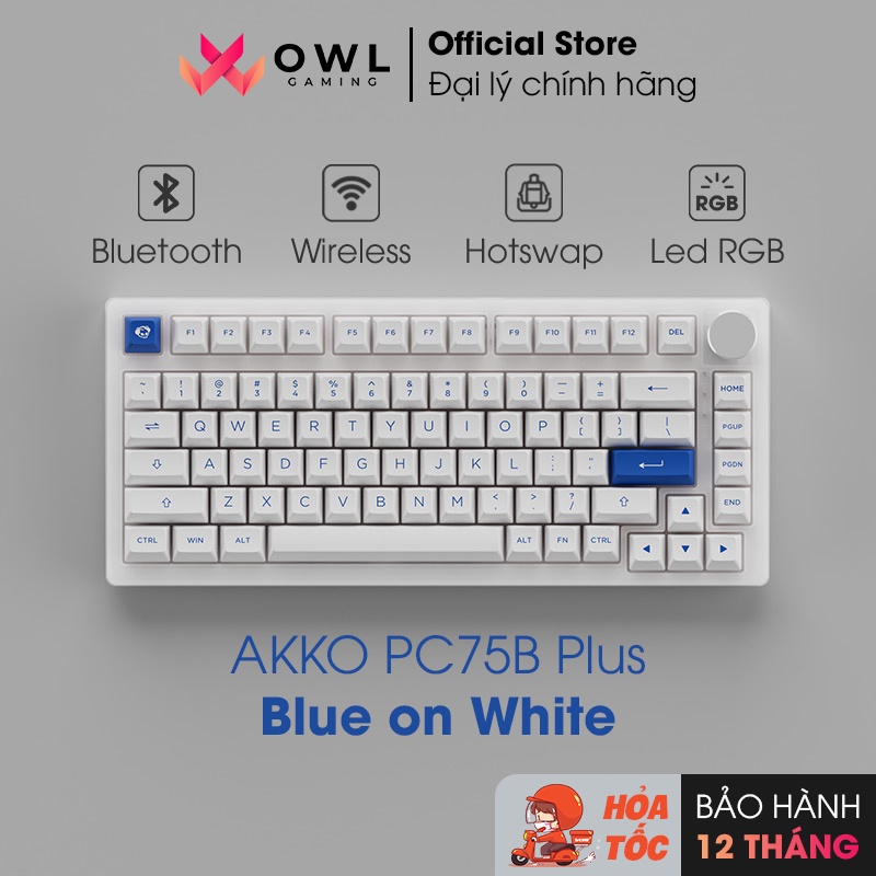 [Mua kèm Deal sốc] Bàn phím AKKO PC75B Plus Blue on White (Không dây / Hotswap / Foam tiêu âm / AKKO CS Jelly switch)