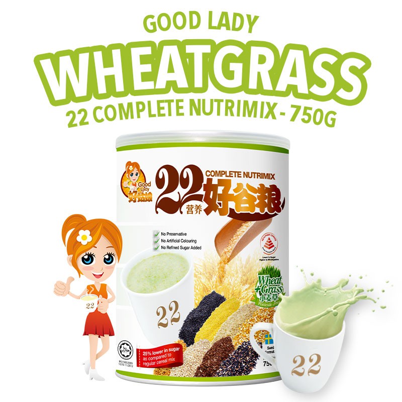 Bột ngũ cốc dinh dưỡng Singapore 22 loại hạt - Mầm lúa mì - 22 Nutrimix Complete Wheat Grass (750g)