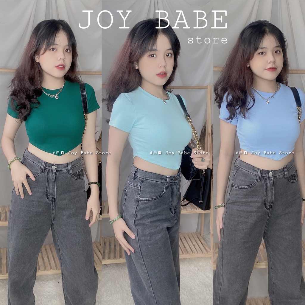 Áo croptop thun gân nhỏ mịn JOY BABE 💜🌼 cut-out vạt bầu tam giác, màu basic tôn da ôm body trơn đẹp ulzzang CRON 240 -5E