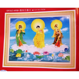 Tranh thêu chữ thập Tam thế phật A908