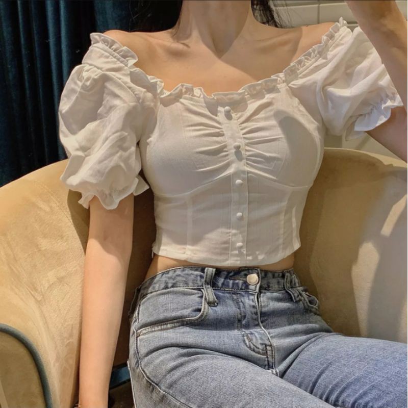 ÁO CROPTOP TAY PHỒNG KIỂU DÁNG HÀN QUỐC