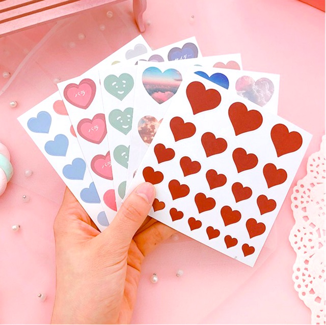 Sticker trái tim đủ màu phong cách Hàn Quốc siêu cute, trang trí planner bullet journey cực chất - Bò Sữa Shop
