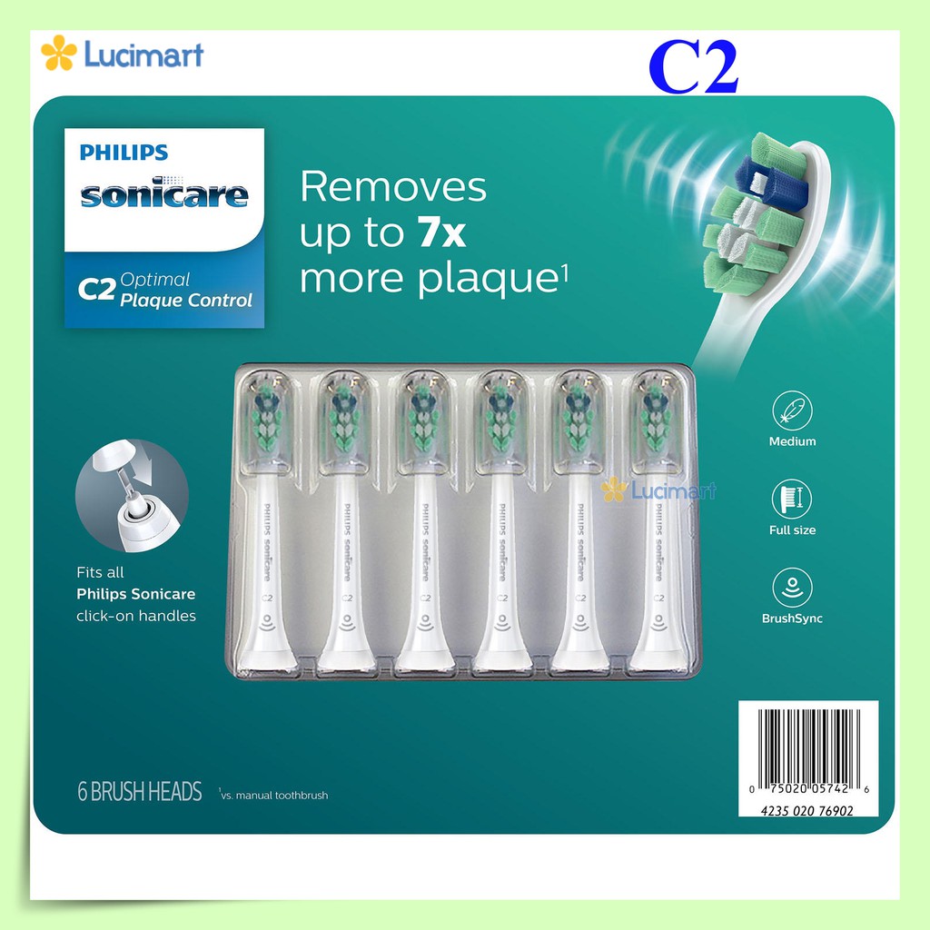 Đầu bàn chải điện Philips Sonicare Plaque Control C2 (vỉ 6 cái) [Hàng Mỹ]