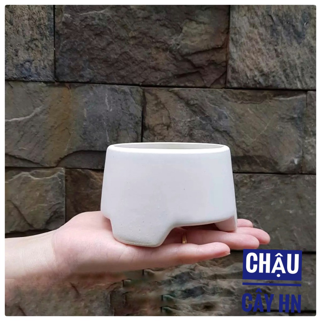 Chậu Sứ Trồng Cây Cảnh Mini Ba Chân Thấp Trồng Sen Đá, Xương Rồng, Cây Cảnh Mini