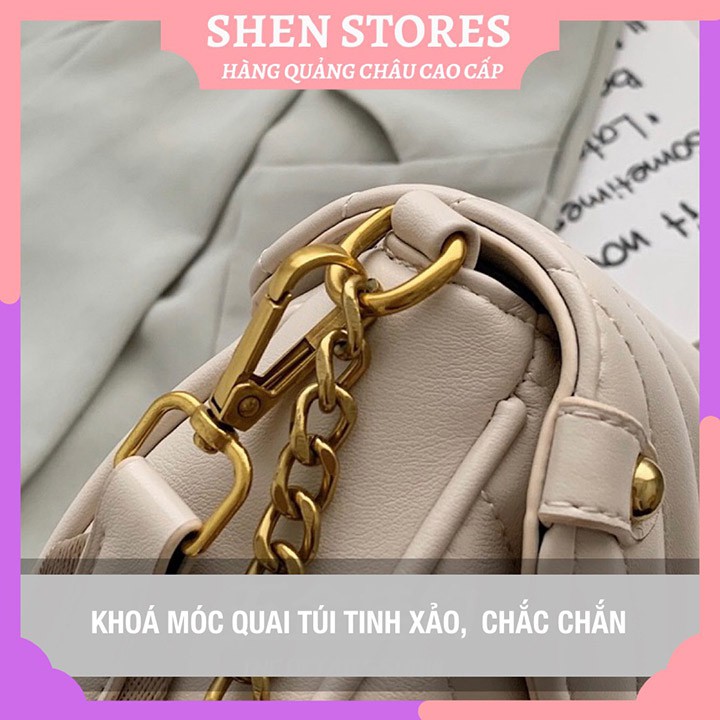 Túi xách nữ trần chỉ nắp V, túi đeo chéo da mềm cao cấp đi chơi, đi làm công sở  - SHEN STORE T0416