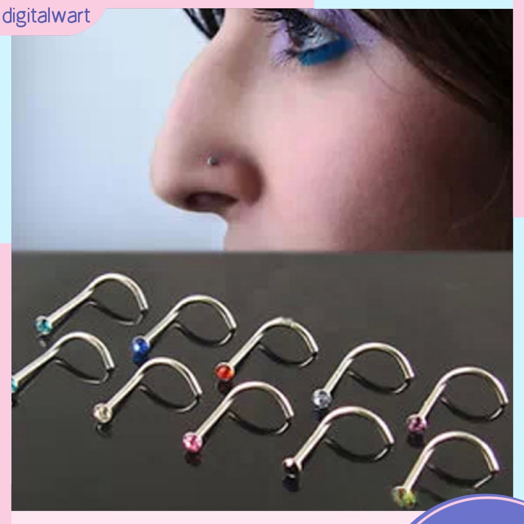 10 khuyên mũi đính đá nhiều màu sắc