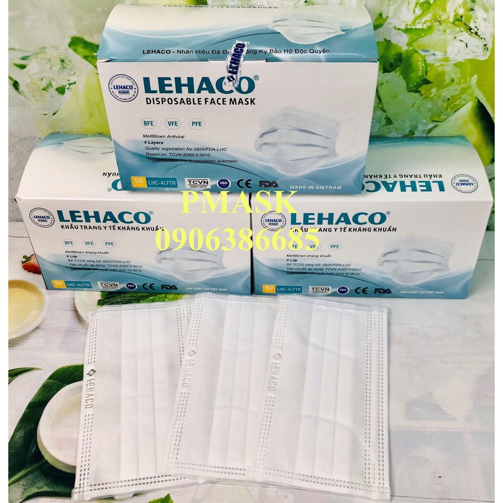 Khẩu trang 4 Lớp Lehaco Màu Trắng kháng khuẩn 50 cái/ hộp - Khẩu trang y tế kháng khuẩn Lehaco | BigBuy360 - bigbuy360.vn