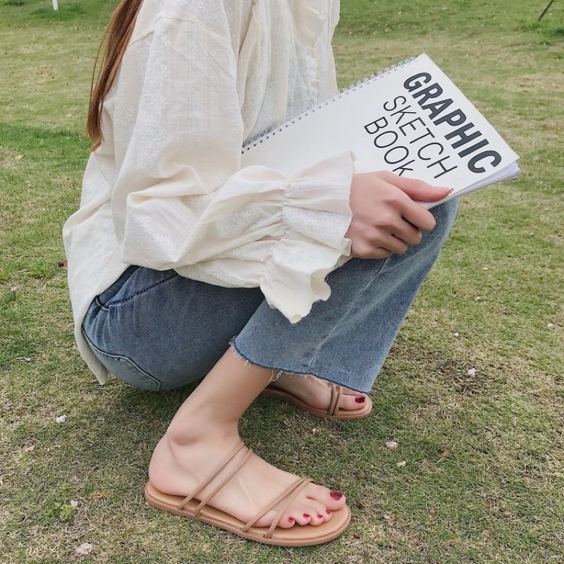 Sandal nữ đi học đế bệt đẹp ulzzang quai mảnh HARINA SD004