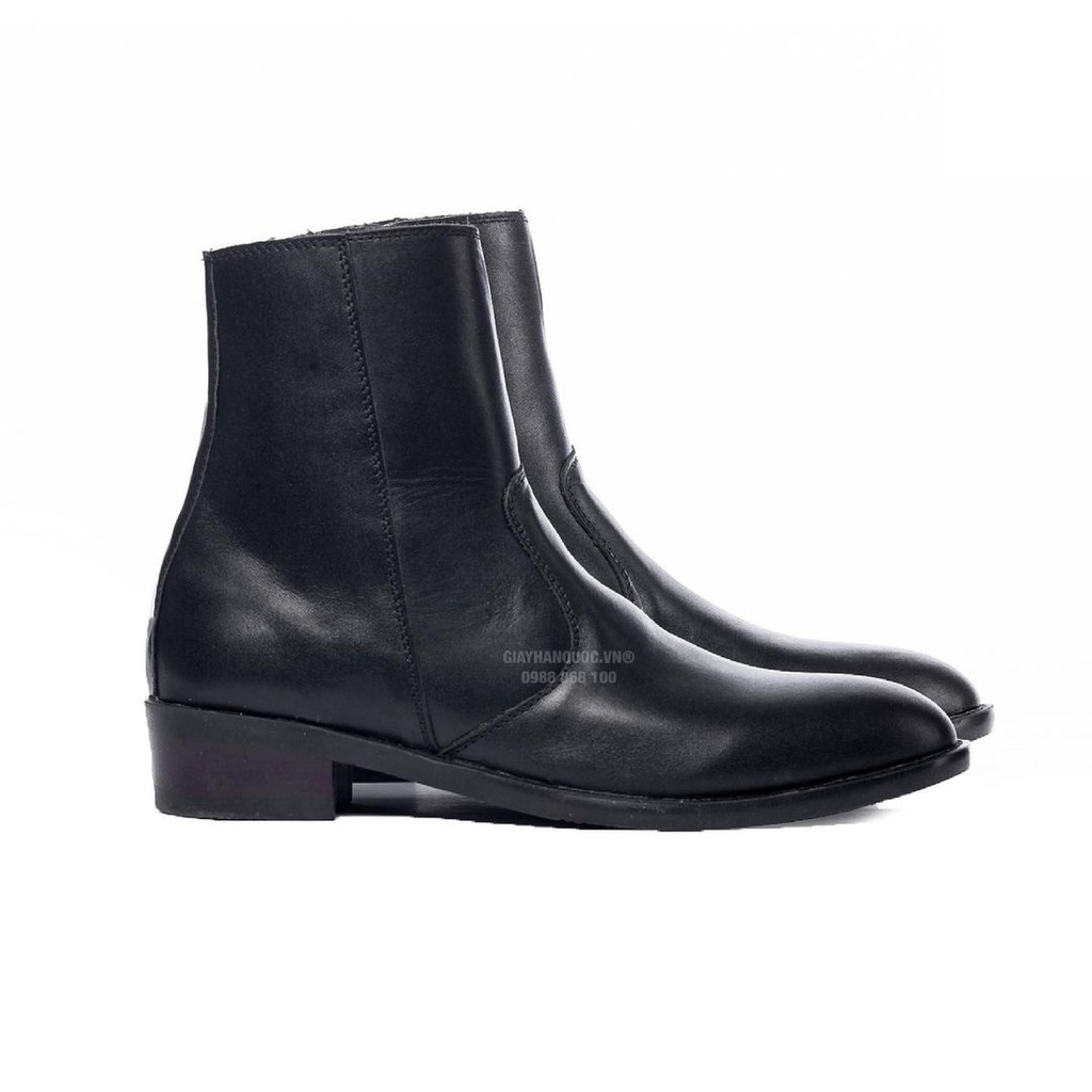 Giày Zip Boot khóa kéo thời trang nam, chất liệu da trơn bóng nhẹ, thiết kế trẻ trung dễ phối đồ, đế độn 4cm