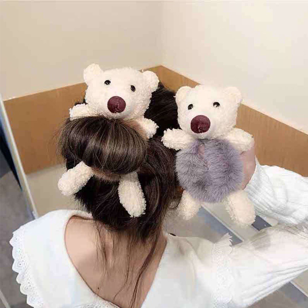 Dây Buộc Tóc Co Giãn Phối Lông Nhiều Màu Sắc Dễ Thương Cho Nữ