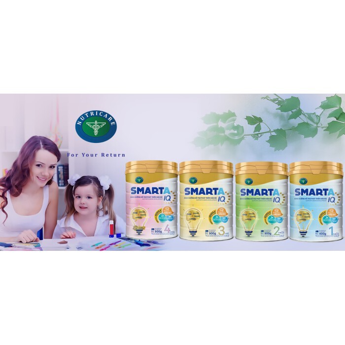 Sữa bột Nutricare Smarta IQ 1 giúp bé phát triển trí não cho bé, tăng cường sức đề kháng, giảm táo bón (400gr )