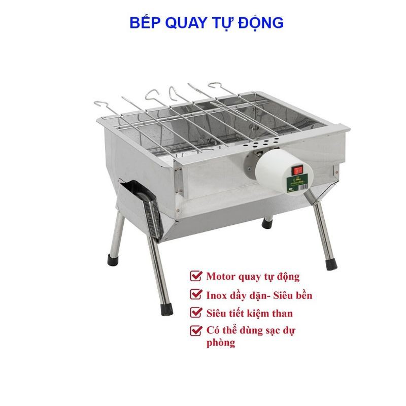 Bếp nướng BBQ inox cao cấp tự quay kèm moto, kt 35*34*28cm