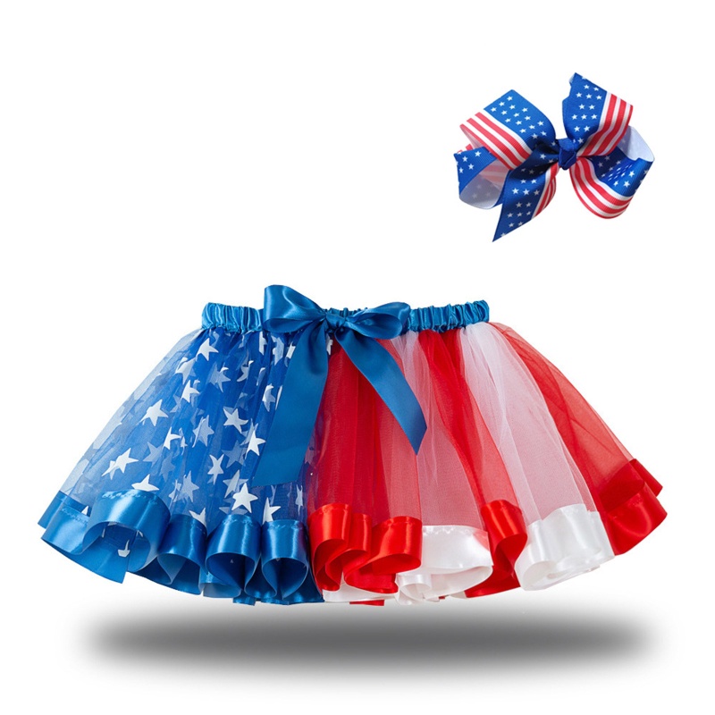 Chân Váy Xòe Hình Lá Cờ Mỹ 4th of July Kèm Kẹp Tóc Dễ Thương Cho Bé Gái