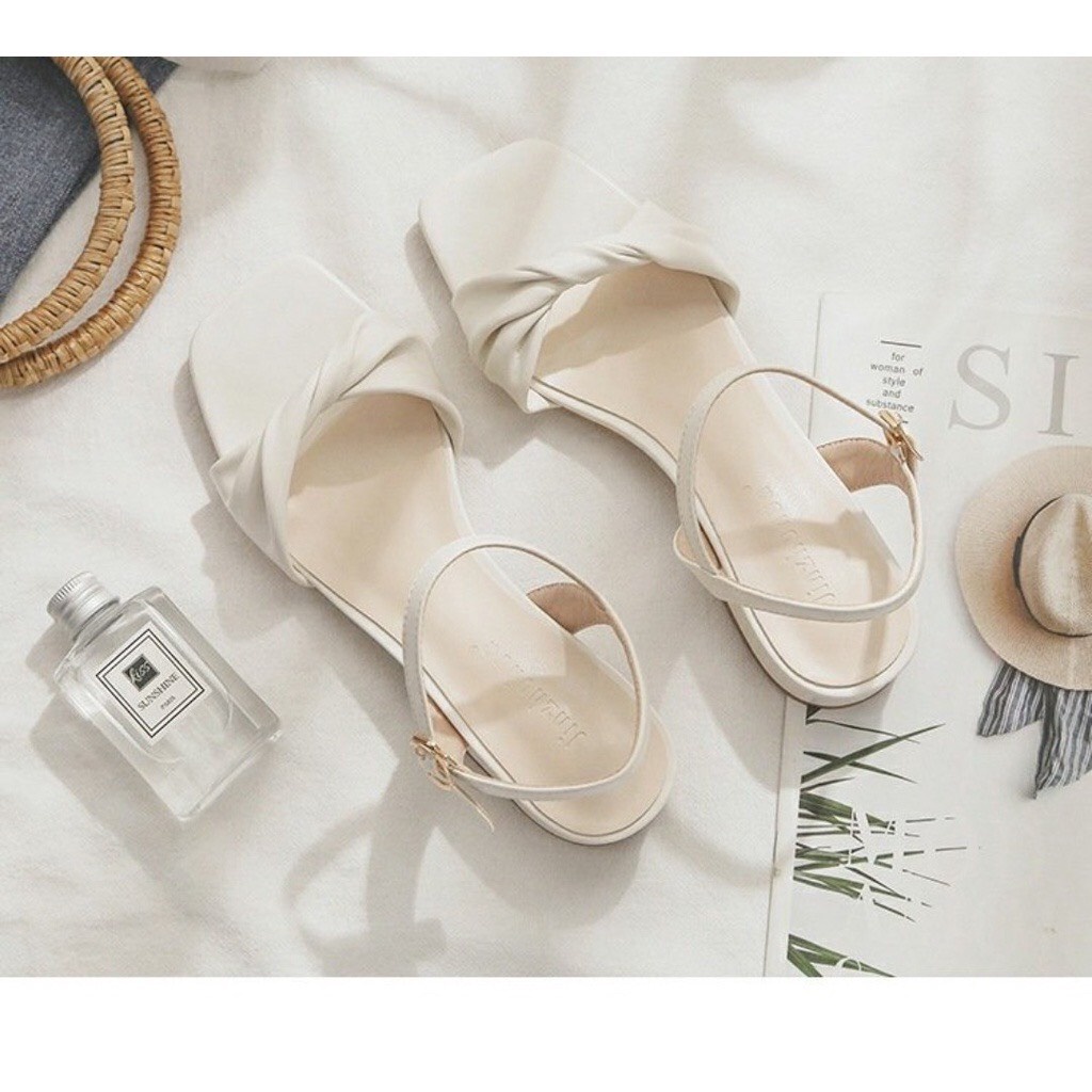 Giày Sandal cao gót nữ 4 phân da mềm thời trang phong cách vintage Hàn Quốc