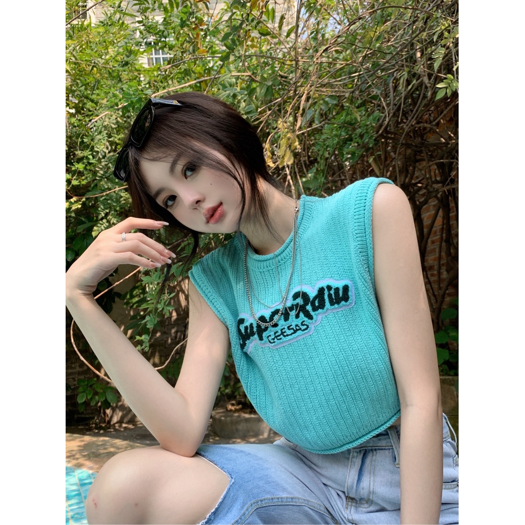 Cocory vn Áo Croptop Sát Nách Hoạ Tiết Chữ Thêu Hợp Thời Trang Cho Phái Nữ