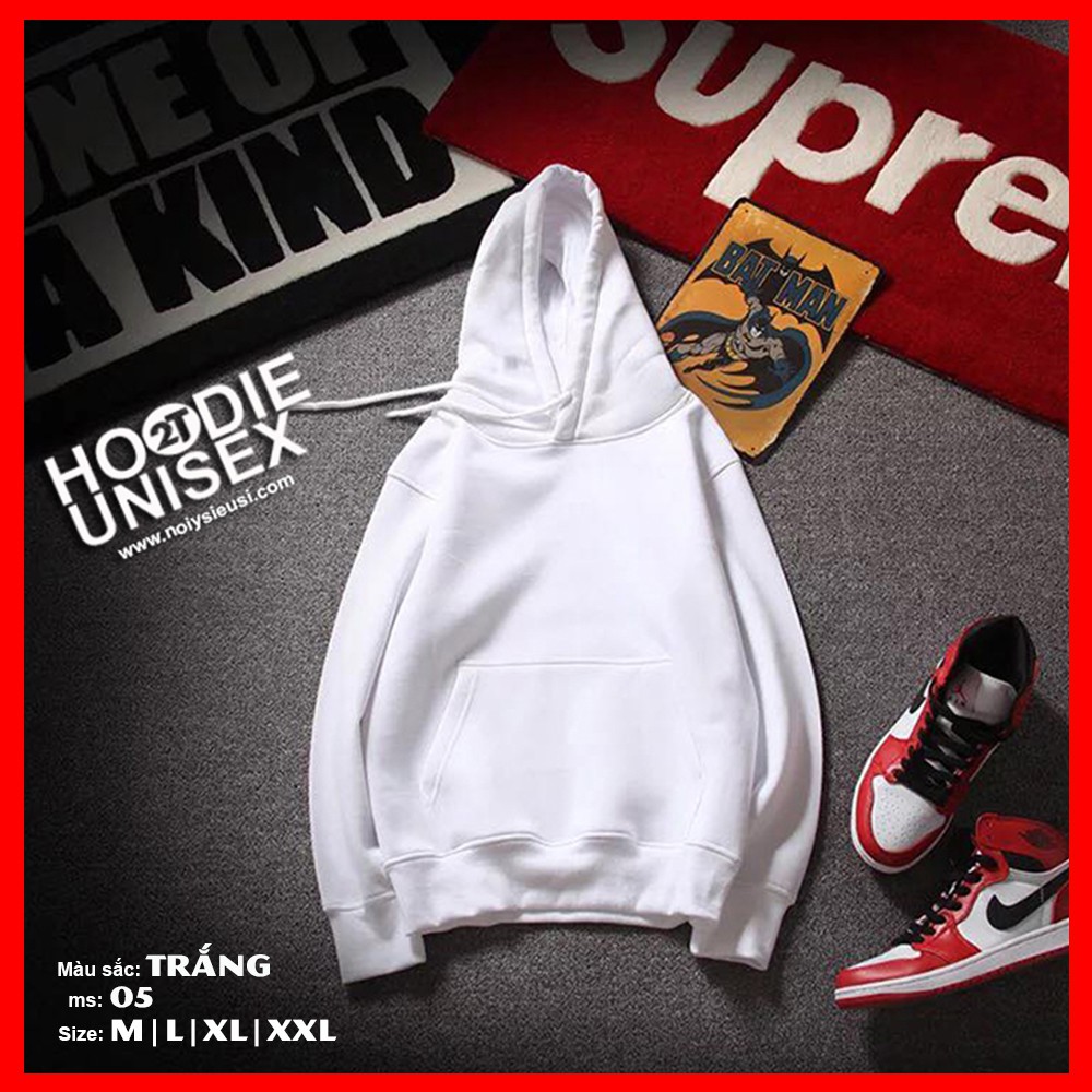 Áo hoodie unisex 2T Store H05 màu trắng - Áo khoác nỉ bông nón 2 lớp dày dặn xỏ ngón đẹp chất lượng