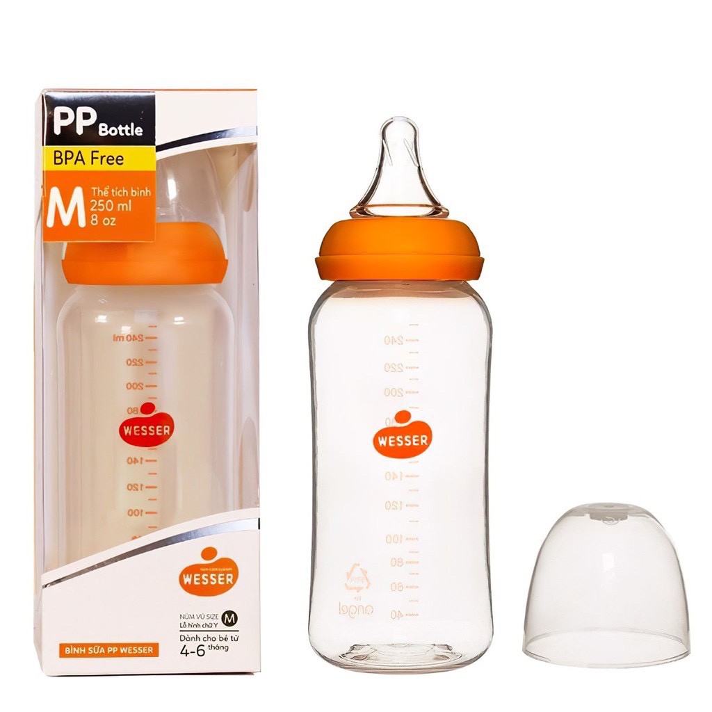 Bình Sữa Wesser Cổ Hẹp PP Bottle Kháng Khuẩn 250ml