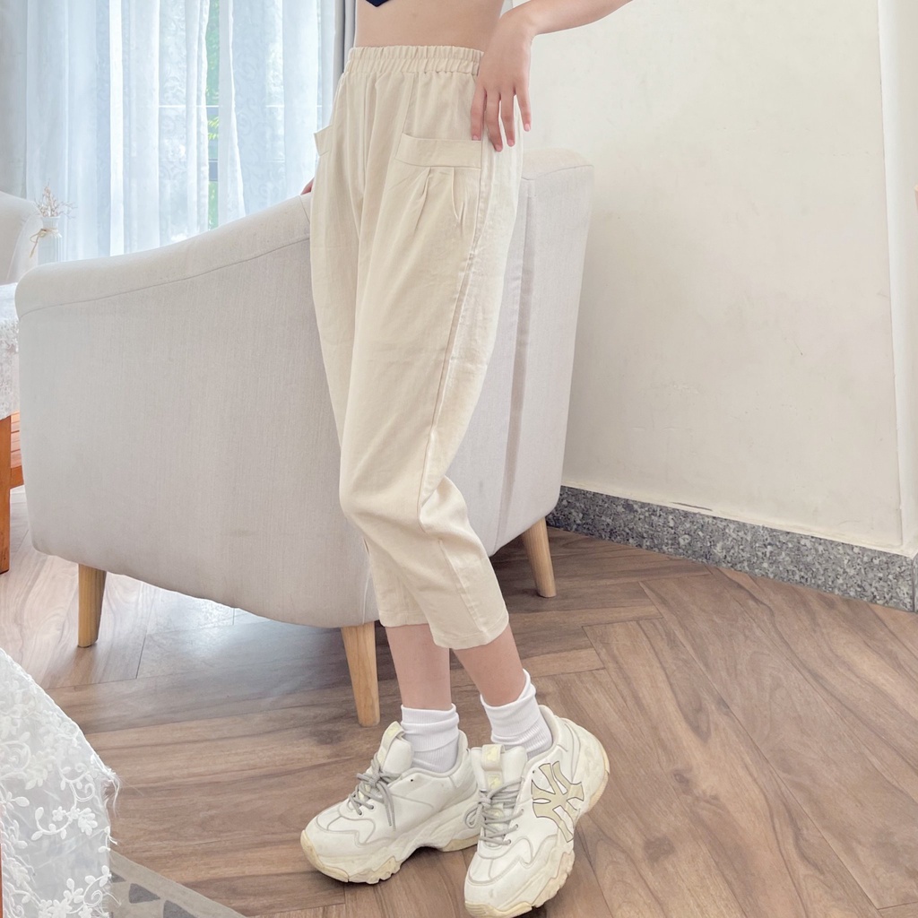Quần baggy nữ vải đũi lưng thun năng động MA666-Minhanh.officiali.store
