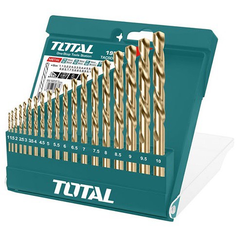 Total Bộ 19 mũi khoan kim loại HSS 1-10mm TOTAL INGCO TACSD0195 AKDB1195