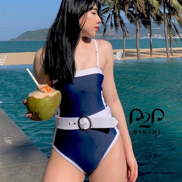 P2P BIKINI - Đồ bơi một mảnh hai dây basic kèm belt xanh - MN390M_HD