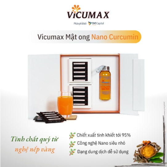 Vicumax Mật Ong Nano Curcumin dạng lỏng 15 tuýp - Hỗ trợ dạ dày, tăng cường sức khỏe, tăng sức đề kháng - VI0TL015