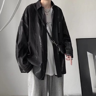 Áo sơ mi tay dài dáng rộng thoải mái phong cách Nhật Bản thời trang cho nam 2 màu 【M-3XL】