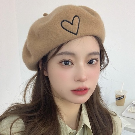 Deepsea Mũ Beret Len Thêu Hình Trái Tim Phong Cách Hàn Quốc Thời Trang Mùa Thu Cho Nữ