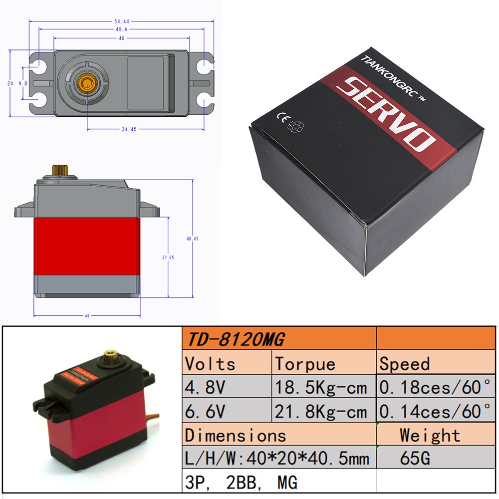 Động cơ Servo TD-8120MG chất liệu kim loại chống nước kỹ thuật số 20kg Torque 180Angle cho mẫu xe điều khiển từ xa RC