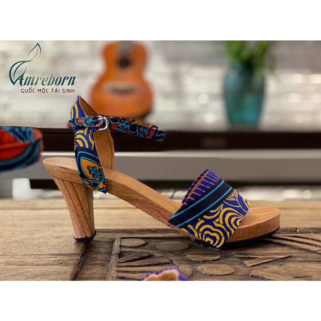 Combo túi xách guốc mộc tân thời, handmade, phong cách vintage, họa tiết vải đa sắc độc đáo