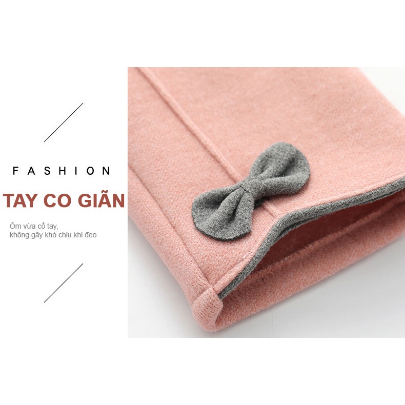 Găng Tay Nữ Nhung Mịn Lót Lông Cừu Thời Trang - Găng Tay Cảm Ứng Điện Thoại