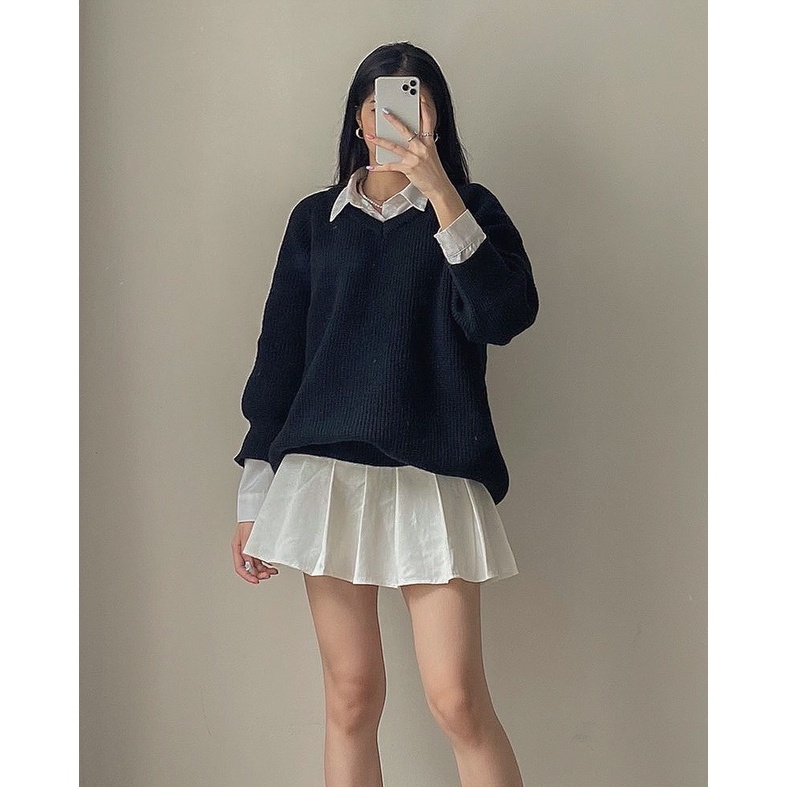 Áo len cổ V trơn có cúc cài đằng sau ulzzang form rộng - Made by Fiin | BigBuy360 - bigbuy360.vn
