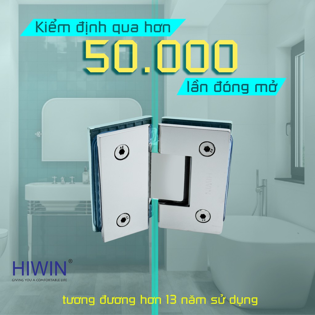 Bản lề cabin tắm kính 135 độ lệch cạnh thẳng inox 304 mặt gương Hiwin HG-010