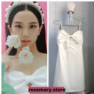 Váy nơ trắng dây lấp lánh Jisoo Blackpink và Địch Lệ Nhiệt Ba