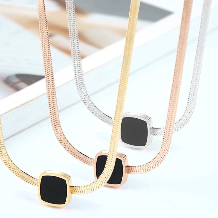 DÂY CHUYỀN TITAN MÌ DẸP MẶT VUÔNG TN139 siêu đẹp, bền màu, chuẩn thời trang