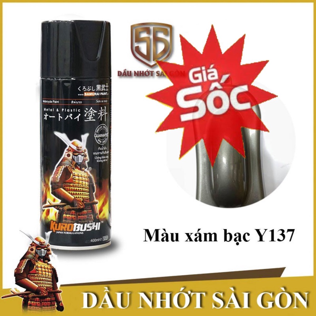 Y137 _ Chai sơn xịt sơn xe máy Samurai Y137 - màu xám bạc lốc máy s.c silver Grey uy tín - Samurai Sài Gòn.