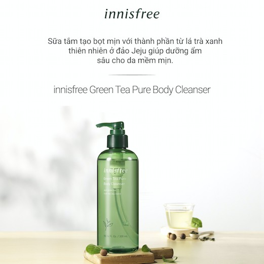 [Mã FMCGMALL giảm 8% đơn từ 250K] Sữa tắm dưỡng ẩm hương trà xanh innsifree Green Tea Pure Body Cleanser 300ml