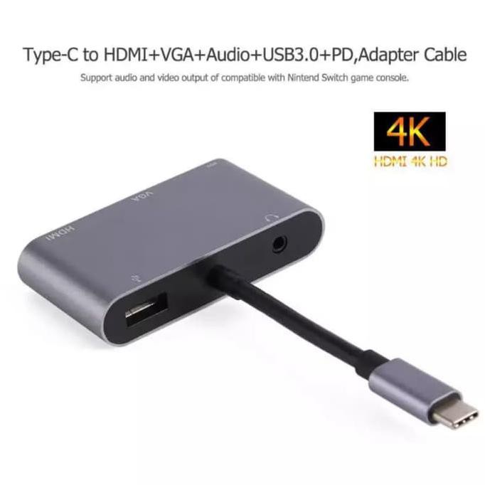 Cáp Chuyển Đổi Âm Thanh 4k 2k Type C 5 Trong 1 Sang Hdmi / Vga / Usb / Type C / Audio