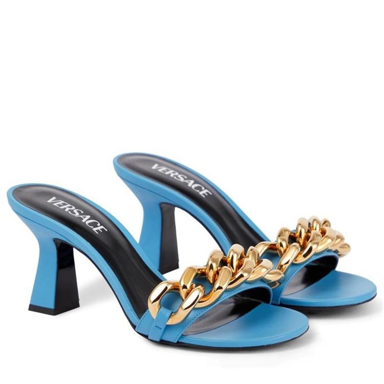 Dép Sandal Cao Gót Mũi Tròn Đế Dày Phối Dây Xích Kim Loại Thời Trang Mùa Hè Hàng Mới Dành Cho Bạn Nữ 2022