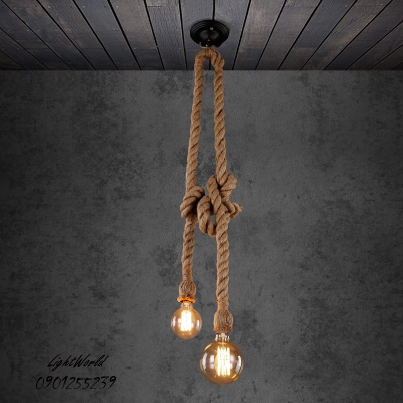 Đèn thả dây thừng trang trí quán cafe   2 x 1m