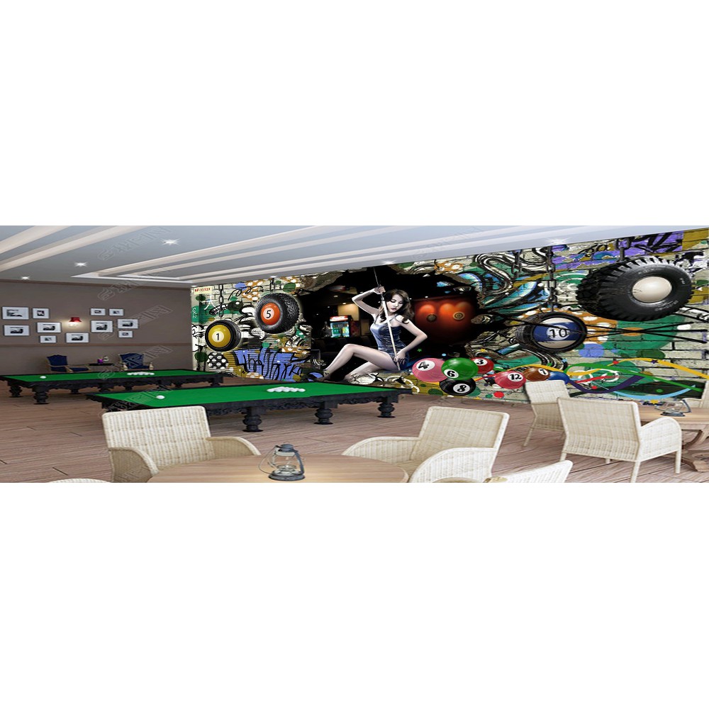 Tranh lụa 3d trang trí quán Bi-a Kích Thước 1,5m x 2m Bi-a 2