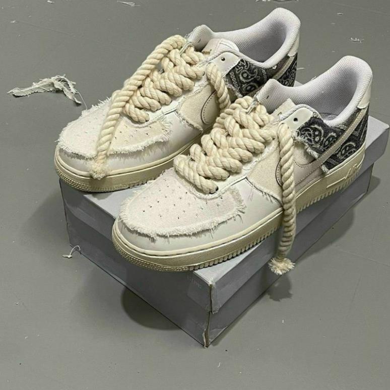 👟giaynambac👟Giày thể thao AF1 dây thừng thổ cẩm, sneaker air force 1 dây trạc họa tiết màu xám kem cực hot full hộp